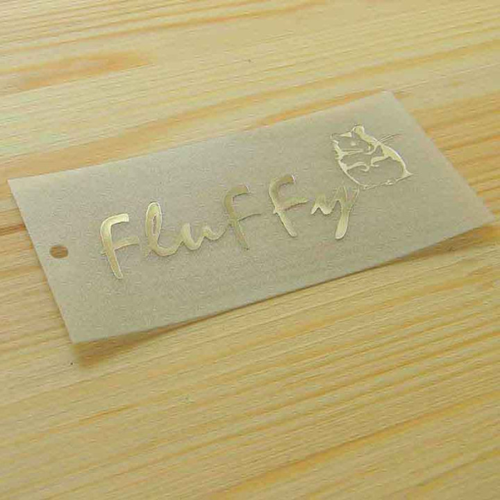 Plastic hanging label "Fluffy"