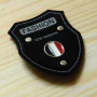 Suede label with metal on order