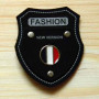 Suede label with metal on order